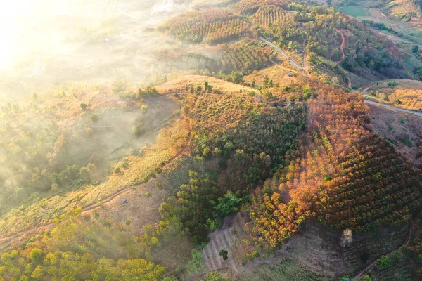 Gün doğumunda Mae Chaem, Doi Inthanon Ulusal Parkı, Chiang Mai, Tayland, Güney Doğu Asya 'da sis varken Ban Bon Na Viewpoint