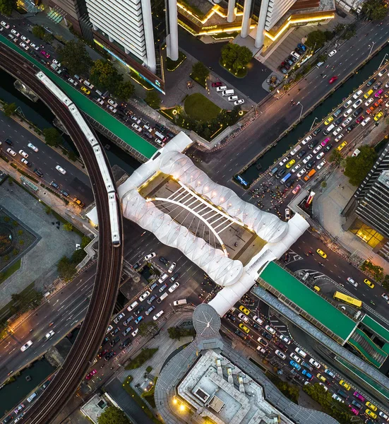 Pedestre Skywalk Chong Nonsi Bridge Sathorn Distrito Negócios Bangkok Tailândia — Fotografia de Stock