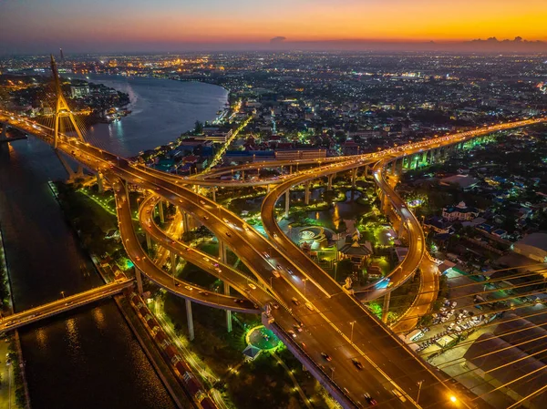 Puente Bhumibol También Conocido Como Puente Industrial Circunvalación Parte Carretera — Foto de Stock