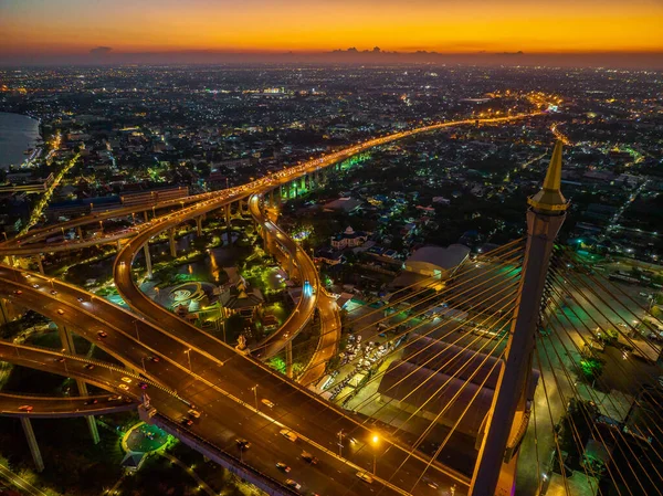 Puente Bhumibol También Conocido Como Puente Industrial Circunvalación Parte Carretera — Foto de Stock