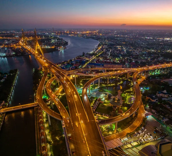 Puente Bhumibol También Conocido Como Puente Industrial Circunvalación Parte Carretera — Foto de Stock