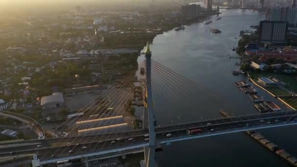Bhumibol Híd Más Néven Ipari Gyűrűút Híd Része Hosszú Ipari — Stock videók