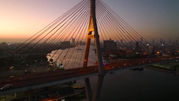 Bhumibol Bridge Also Known Industrial Ring Road Bridge Part Long — Stock Video