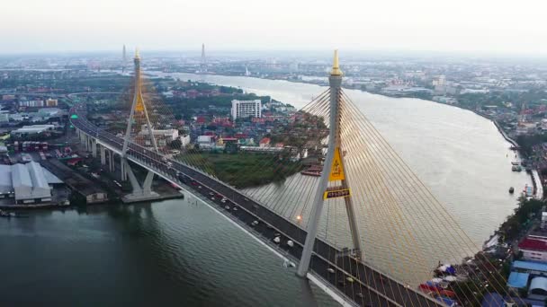 Most Bhumibol Známý Také Jako Průmyslový Kruhový Silniční Most Součástí — Stock video