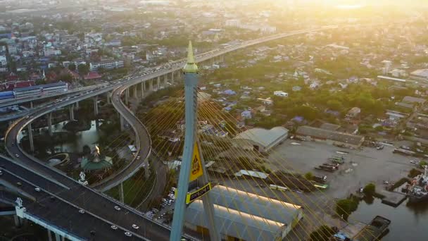 Bhumibol Bridge Ook Bekend Als Industrial Ring Road Bridge Maakt — Stockvideo