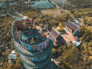 Nakhon Pathom, Tayland, Güney Asya 'daki Ejder Tapınağı Wat Sam Phran' ın hava görüntüsü.