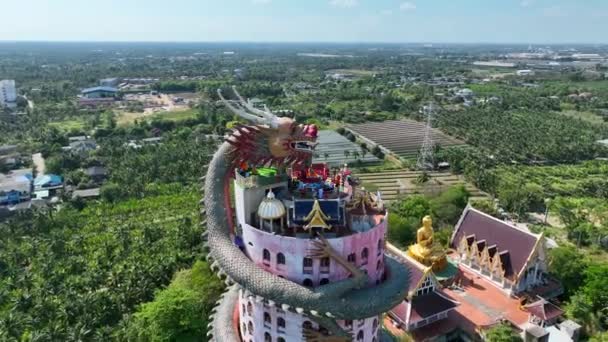 Luchtfoto Van Wat Sam Phran Dragon Tempel Nakhon Pathom Thailand — Stockvideo