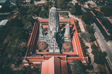 Wat Mahathat Worawihan 'ın havadan görünüşü Ratchaburi, Tayland, Güney Asya