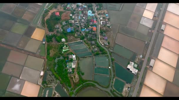 Aerial View Salt Farms Village Laem Phak Bia Phetchaburi Thailand — Stock Video