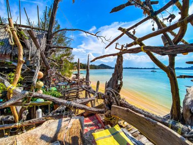 Old wooden pirate boat on the beach in Koh Phayam, Ranong, Thailand, south east asia