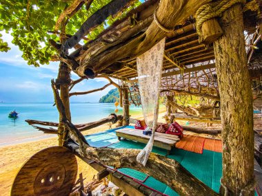Old wooden pirate boat on the beach in Koh Phayam, Ranong, Thailand, south east asia