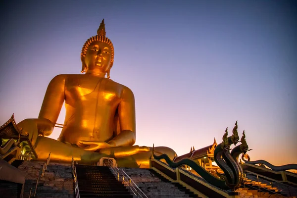 Big Buddha Sunset Wat Muang Ang Thong Thailand South East — Stock Photo, Image
