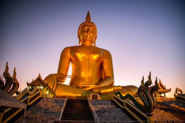 Big Buddha Sunset Wat Muang Ang Thong Thailand South East — Stockfoto
