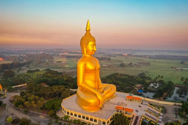 Big Buddha Sunset Wat Muang Ang Thong Thailand South East — стоковое фото