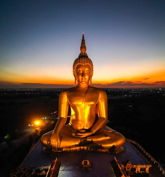 Big Buddha Sunset Wat Muang Ang Thong Thailand South East — стоковое фото