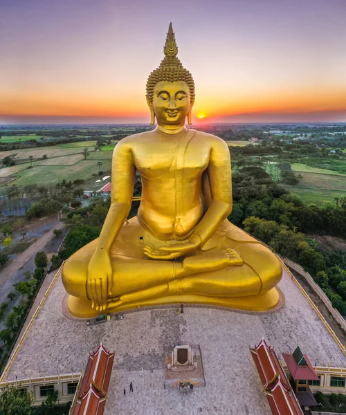 Big Buddha Sunset Wat Muang Ang Thong Thailand South East — стоковое фото