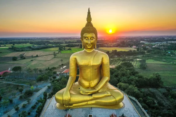Big Buddha Sunset Wat Muang Ang Thong Thailand South East — стоковое фото