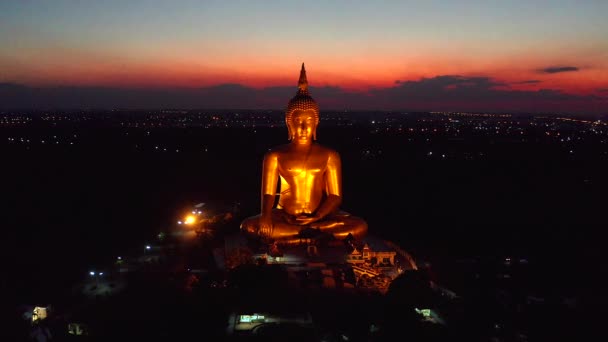 Big Buddha Sunset Wat Muang Ang Thong Thailand South East — стокове відео