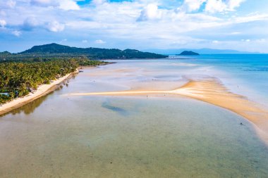 Aerial view of Hin Kong beach and its sand bank, in Koh Pha Ngan, Thailand, south east asia