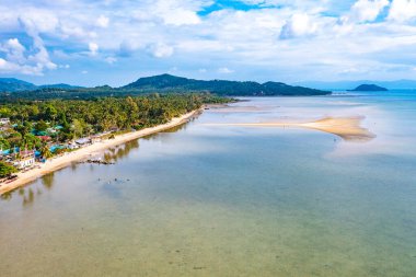 Aerial view of Hin Kong beach and its sand bank, in Koh Pha Ngan, Thailand, south east asia