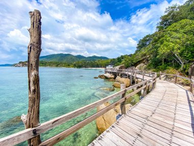 Leela Beach and wooden promenade in koh Phangan, Thailand, south east asia