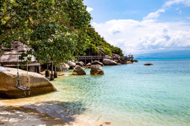Leela Beach and wooden promenade in koh Phangan, Thailand, south east asia