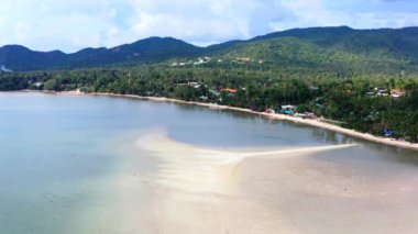 Aerial view of Hin Kong beach and its sand bank, in Koh Pha Ngan, Thailand, south east asia