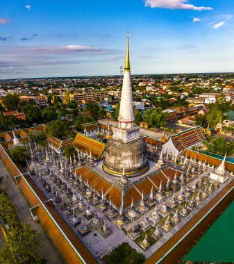 Aerial view of Wat Phra Mahathat Woramahawihan temple in Nakhon Si Thammarat, Thailand, south east asia