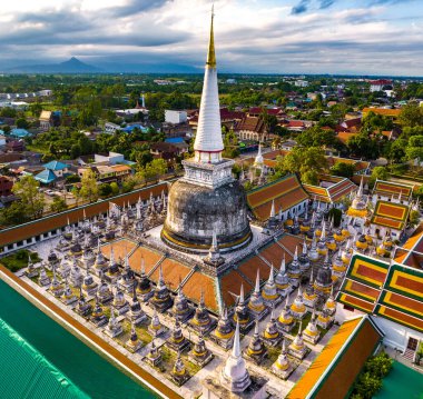 Aerial view of Wat Phra Mahathat Woramahawihan temple in Nakhon Si Thammarat, Thailand, south east asia