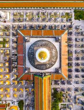 Aerial view of Wat Phra Mahathat Woramahawihan temple in Nakhon Si Thammarat, Thailand, south east asia