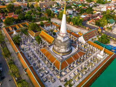 Aerial view of Wat Phra Mahathat Woramahawihan temple in Nakhon Si Thammarat, Thailand, south east asia