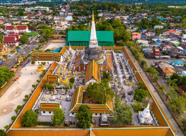 Aerial view of Wat Phra Mahathat Woramahawihan temple in Nakhon Si Thammarat, Thailand, south east asia