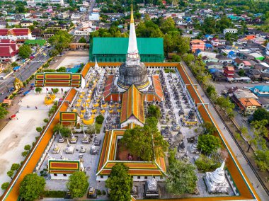 Aerial view of Wat Phra Mahathat Woramahawihan temple in Nakhon Si Thammarat, Thailand, south east asia