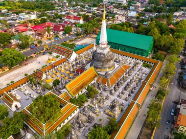 Aerial view of Wat Phra Mahathat Woramahawihan temple in Nakhon Si Thammarat, Thailand, south east asia