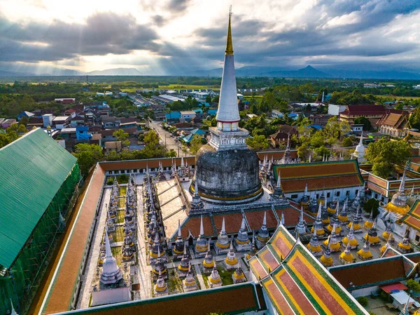 Aerial view of Wat Phra Mahathat Woramahawihan temple in Nakhon Si Thammarat, Thailand, south east asia