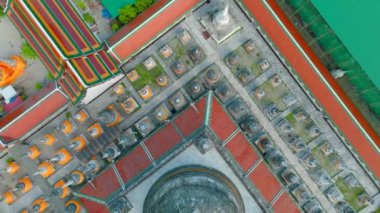 Aerial view of Wat Phra Mahathat Woramahawihan temple in Nakhon Si Thammarat, Thailand, south east asia