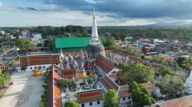 Aerial view of Wat Phra Mahathat Woramahawihan temple in Nakhon Si Thammarat, Thailand, south east asia