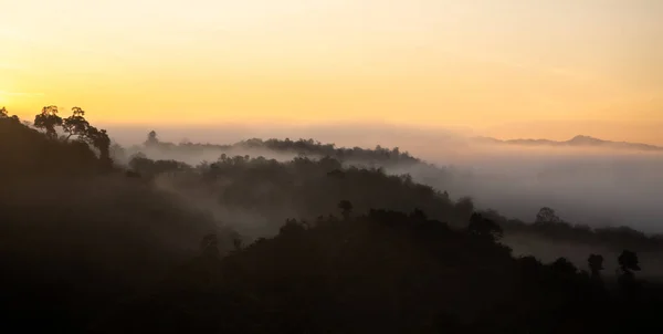 Salida Del Sol Mar Niebla Sobre Parque Nacional Khao Sok — Foto de Stock
