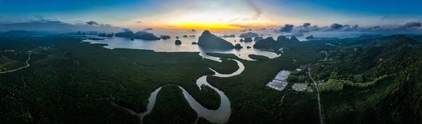 Samet Nangshe Viewpoint at sunset during raining season, Phang Nga, Thailand, south east asia