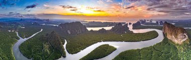 Phang Nga Körfezi 'nin havadan görünüşü, Tayland, Güney Doğu Asya