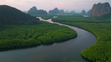 Phang Nga Körfezi 'nin havadan görünüşü, Tayland, Güney Doğu Asya
