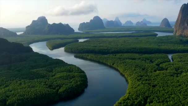 Vista Aérea Baía Phang Nga Tailândia Sudeste Ásia — Vídeo de Stock