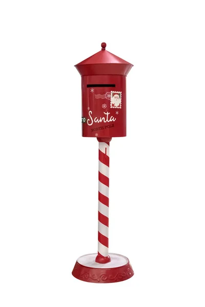 Red Festive New Year Mailbox Letters Santa Claus Isolated White — Stockfoto