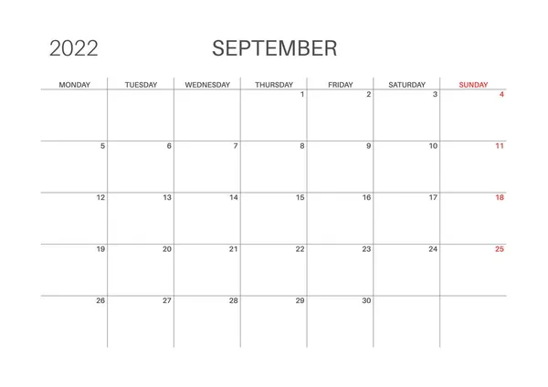 Plantilla de calendario para planificadores. Calendario 2022. — Vector de stock