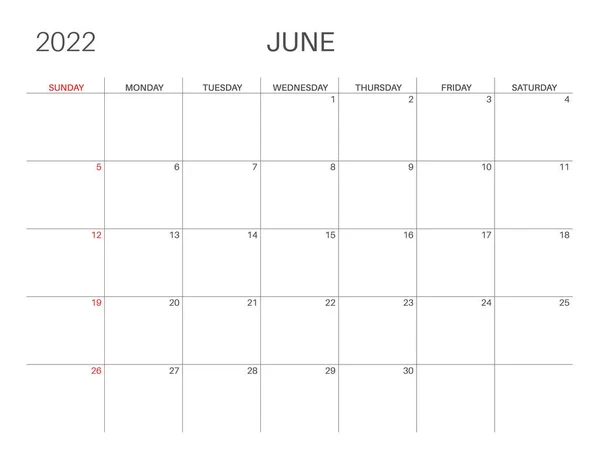 Шаблон календаря для планування. Календар 2022 . — стоковий вектор