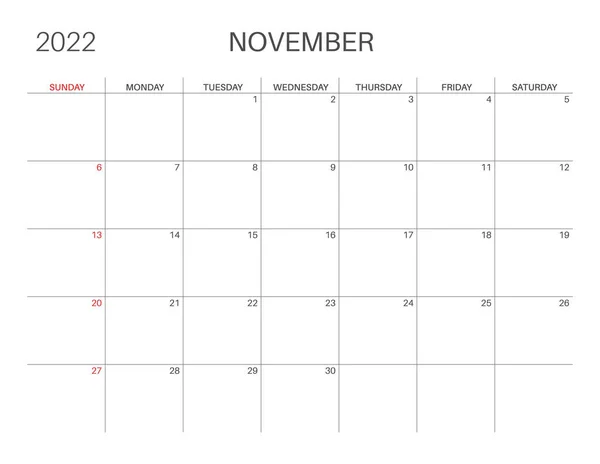 Plantilla de calendario para planificadores. Calendario 2022. — Vector de stock