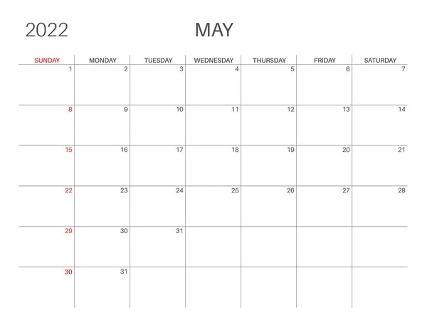 Plantilla de calendario para planificadores. Calendario 2022. — Vector de stock