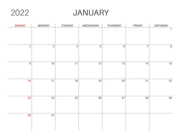Шаблон календаря для планировщиков. Календарь 2022. — стоковый вектор