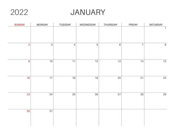 Plantilla de calendario para planificadores. Calendario 2022. — Vector de stock