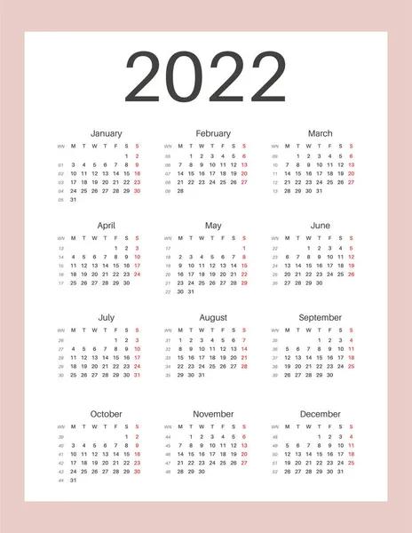 Modello di calendario per pianificatori. Calendario 2022. — Vettoriale Stock